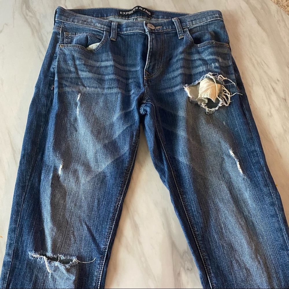 Express Girlfriend Mid Rise Ripped Jeans - Picture 2 of 4